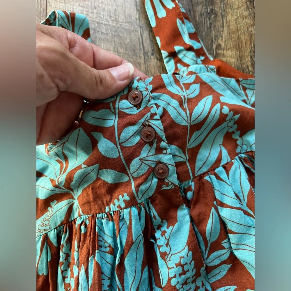 Janie and Jack Tropical Knotted Bow Sundress Blue and Brown‎ girls size 10
